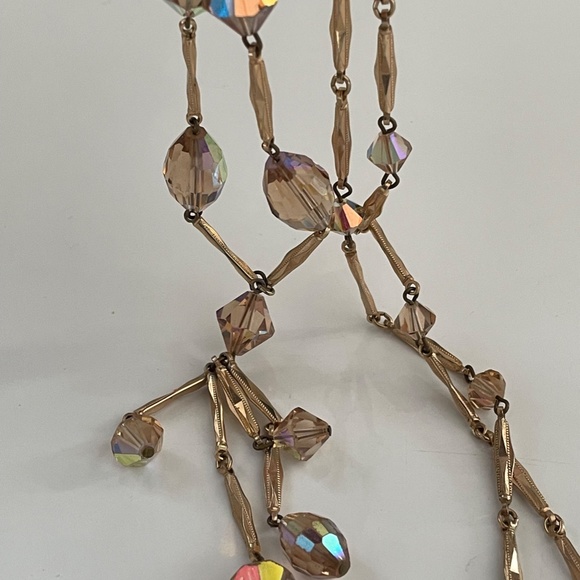 Vintage Midcentury Golden Czech Topaz AB Crystals Necklace - Picture 7 of 11